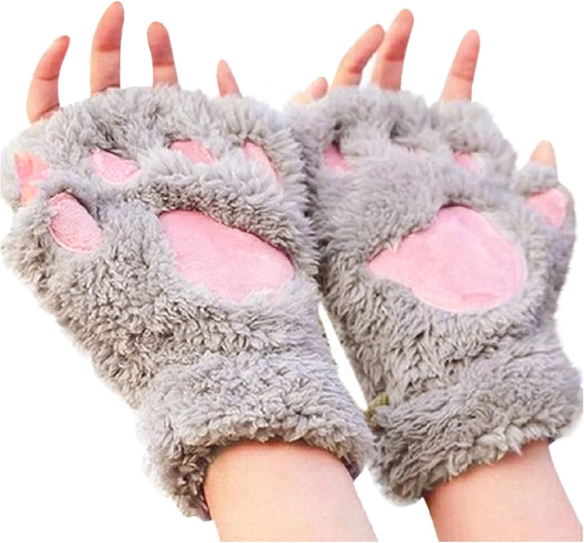 Fleece Gloves Women Cat Paw Gloves Fingerless Faux Fur Winter Warm Fingerless Gloves Cute Cosplay Gloves Cartoon - ShopVlot