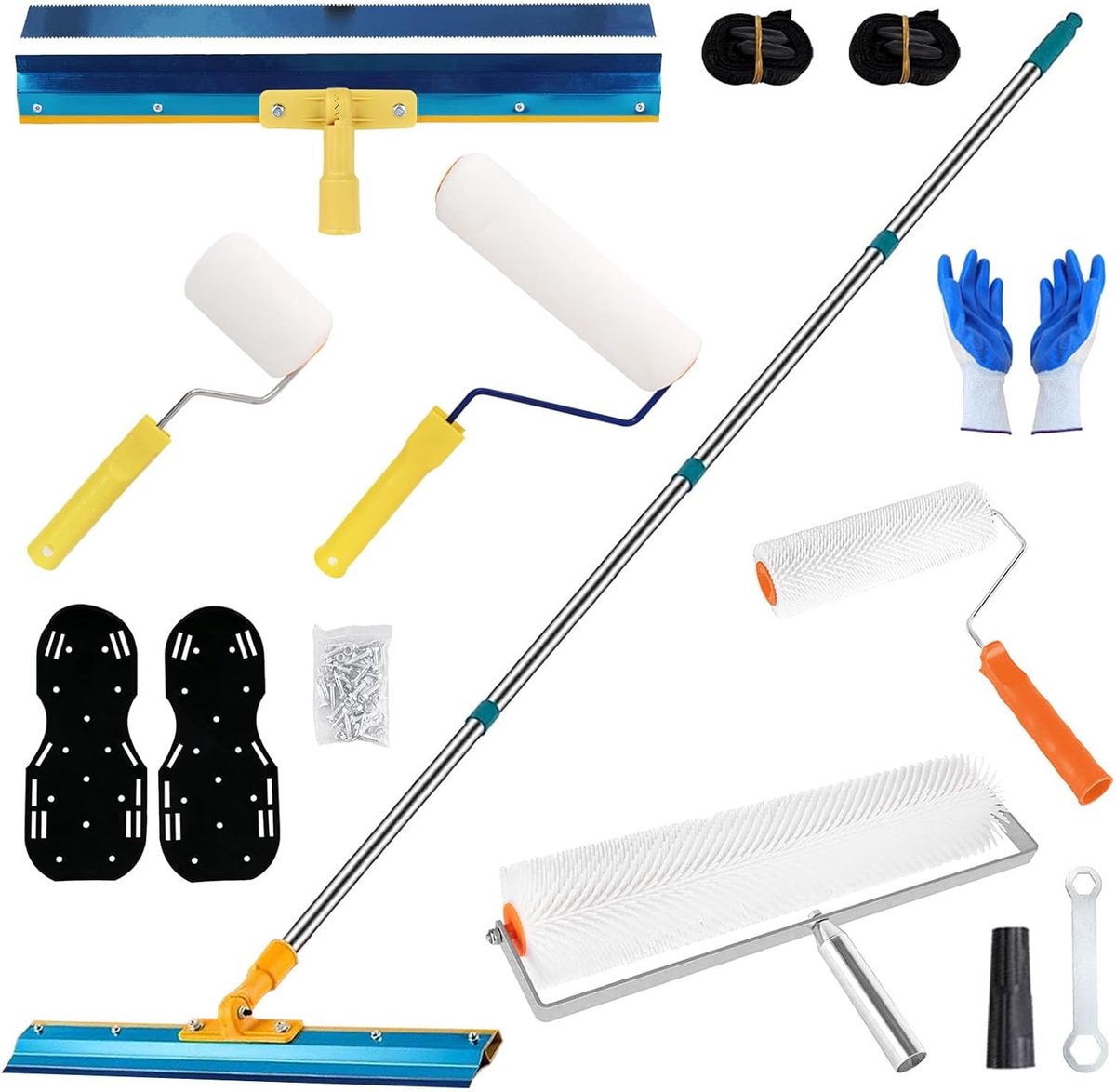 Floor Coating, Bleeding Roller Set, 9-Piece Venting Roller Set with Nail Shoes, 3 cm, Squeegee 56 cm, Vent Roller 23 - ShopVlot