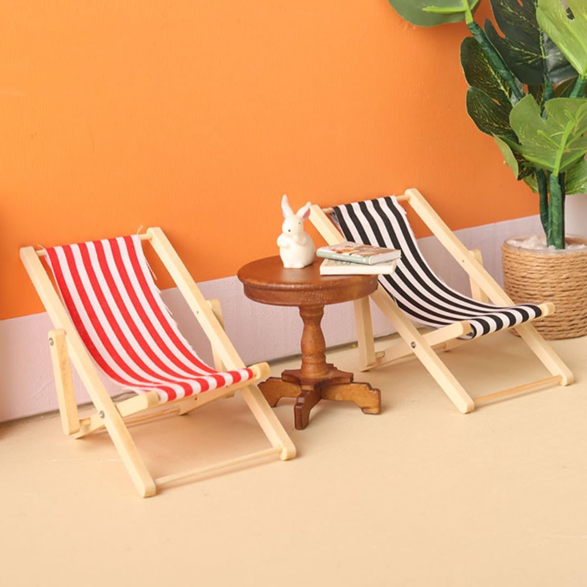 Miniature Beach Chair Decoration, 2 Pieces Miniature Sun Lounger Beach Chair 1:12 Dollhouse Playhouse Scene Micro - ShopVlot