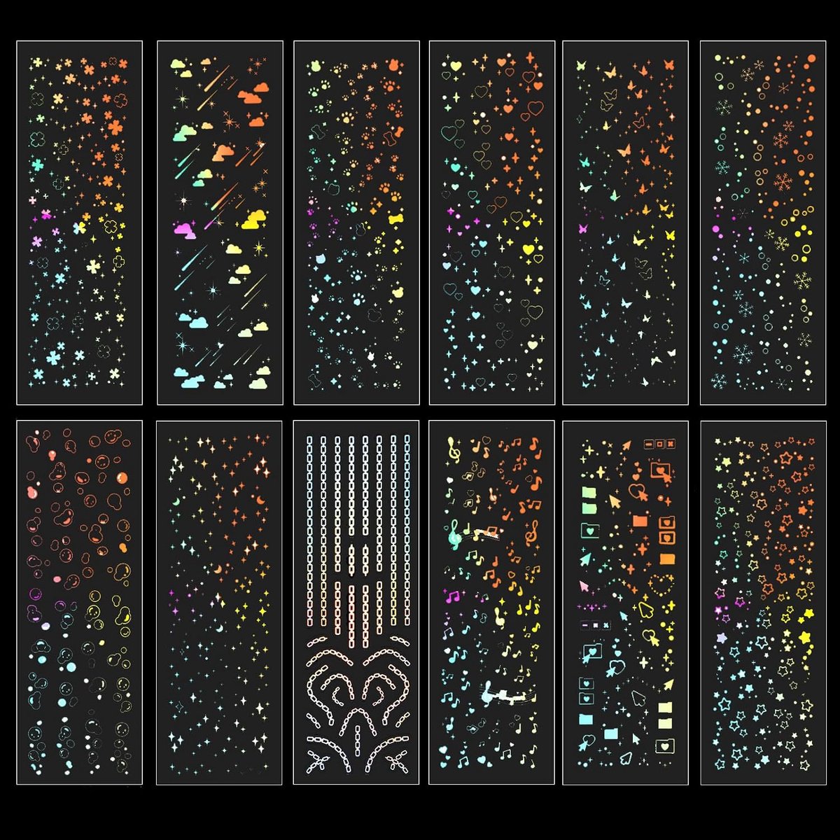 12 vellen scrapbooking stickers glitter zelfklevende laser ster kleurrijke glitter stickers waterdicht pvc wenskaarten - ShopVlot