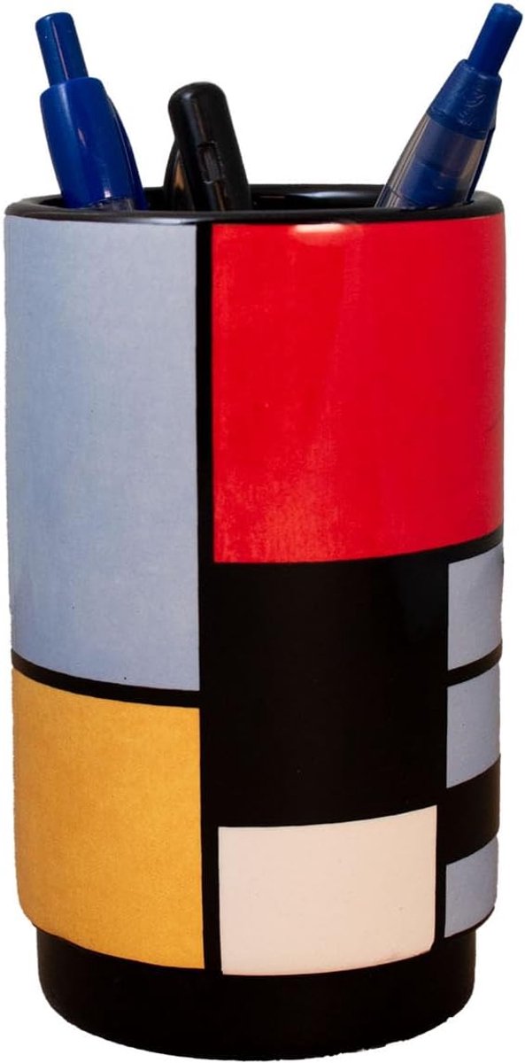 Parastone Pennenhouder keramiek "Composition" geïnspireerd op Mondrian – decoratieve pennenhouder voor bureau – kunst - ShopVlot