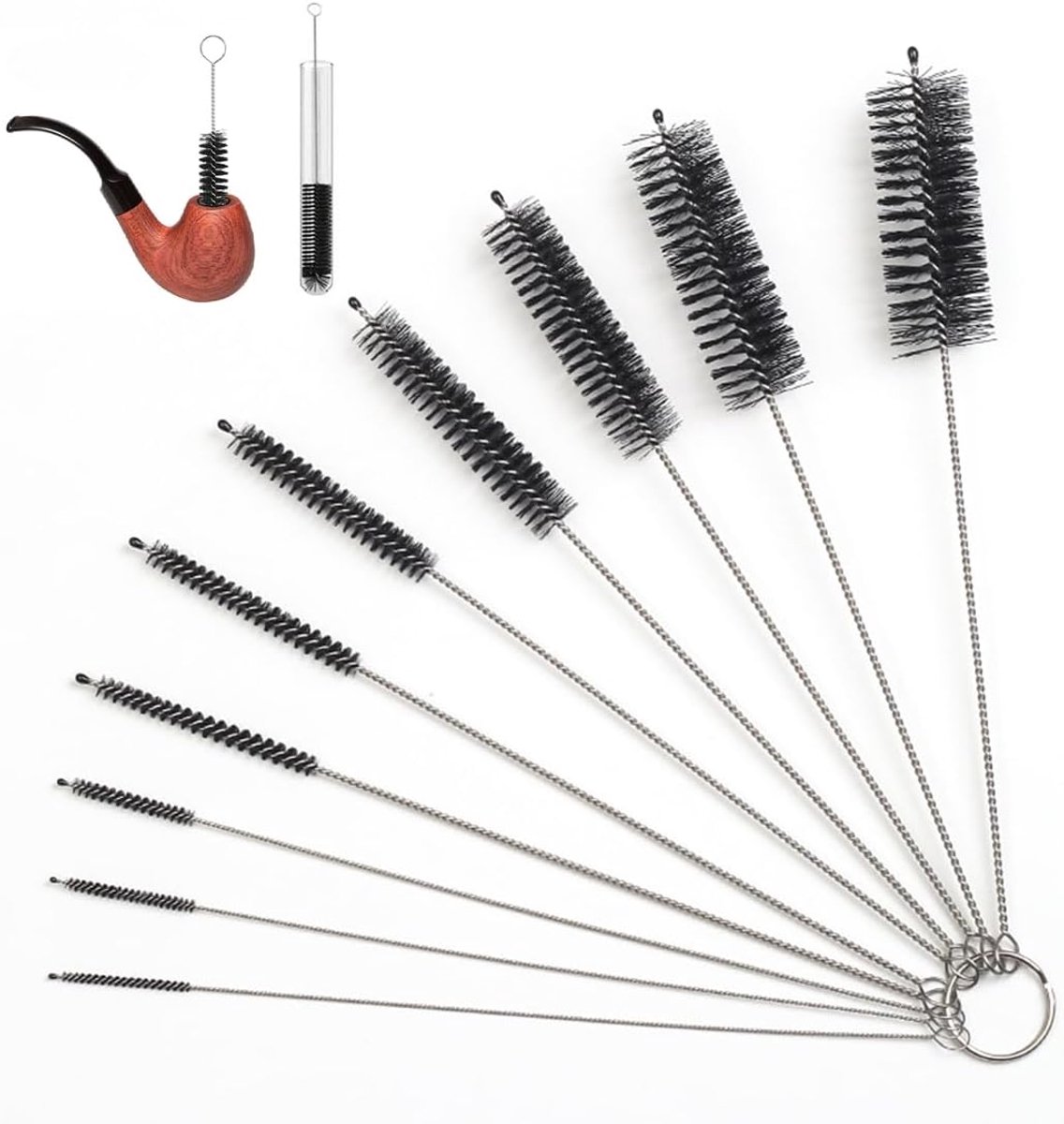 10 Pcs Stainless Steel Tube Brushes (Black) Straws Bottle Milk Hose Nylon Test Tube Tea Pots Beverages Straws - ShopVlot