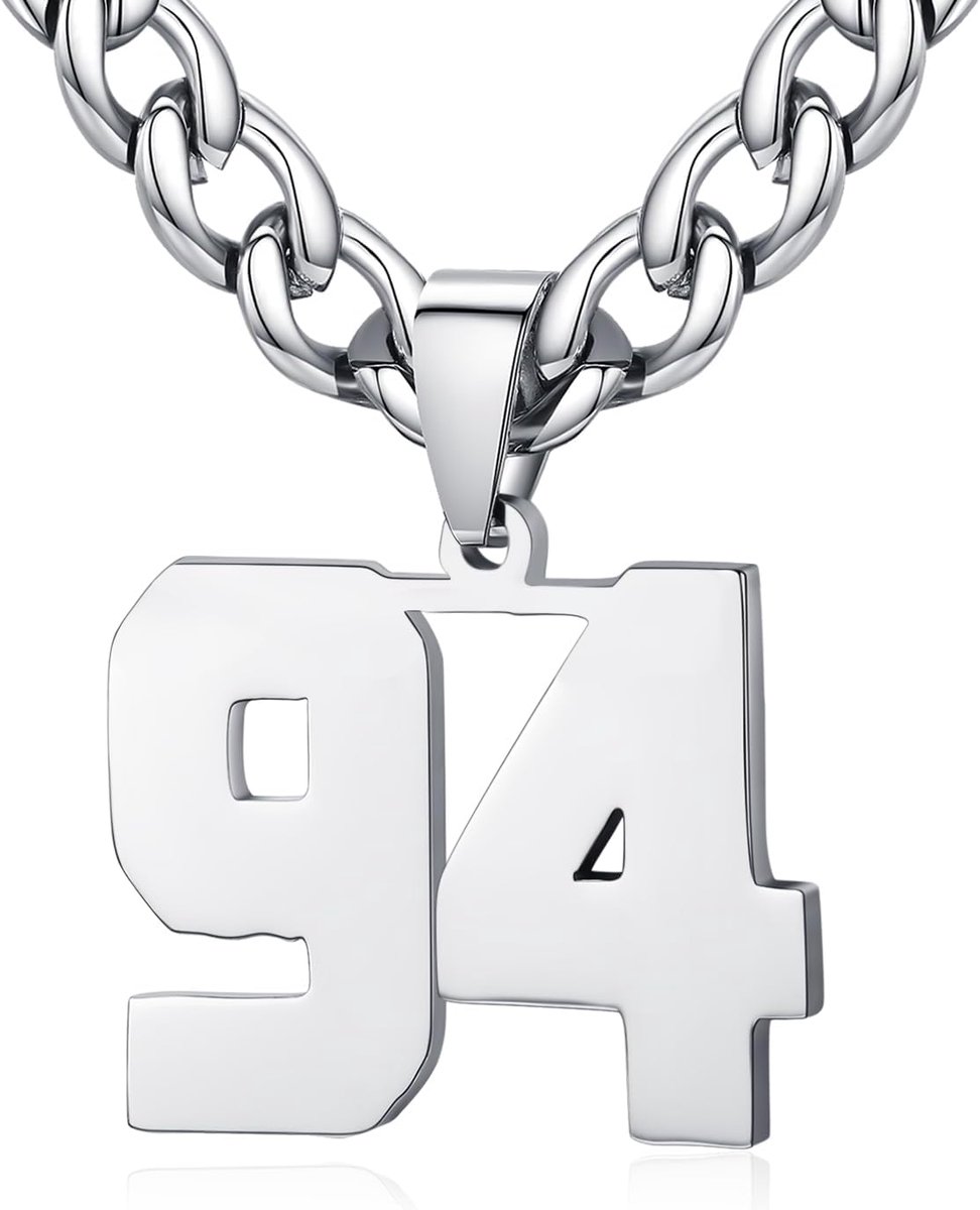 Mens Ladies Stainless Steel 0-99 Number Pendant Lucky Number Jersey Number Athlete Necklace Personalized with 6mm Wide - ShopVlot