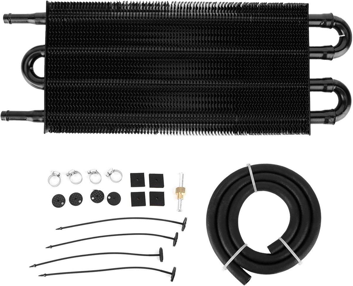 Universal Oil Cooler Radiator Kit, 4 Rows Aluminum Oil Cooler Transmission Power Steering Cooling Radiator Converter - ShopVlot