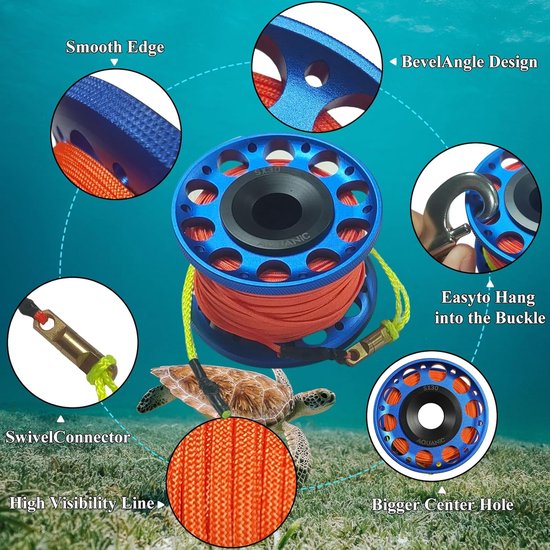 Diving Reel 100FT Finger Reel with Dive Double Sided Bolt Snap Clip Aluminum Diving Finger Spool Reel for Snorkeling - ShopVlot — afbeelding 3
