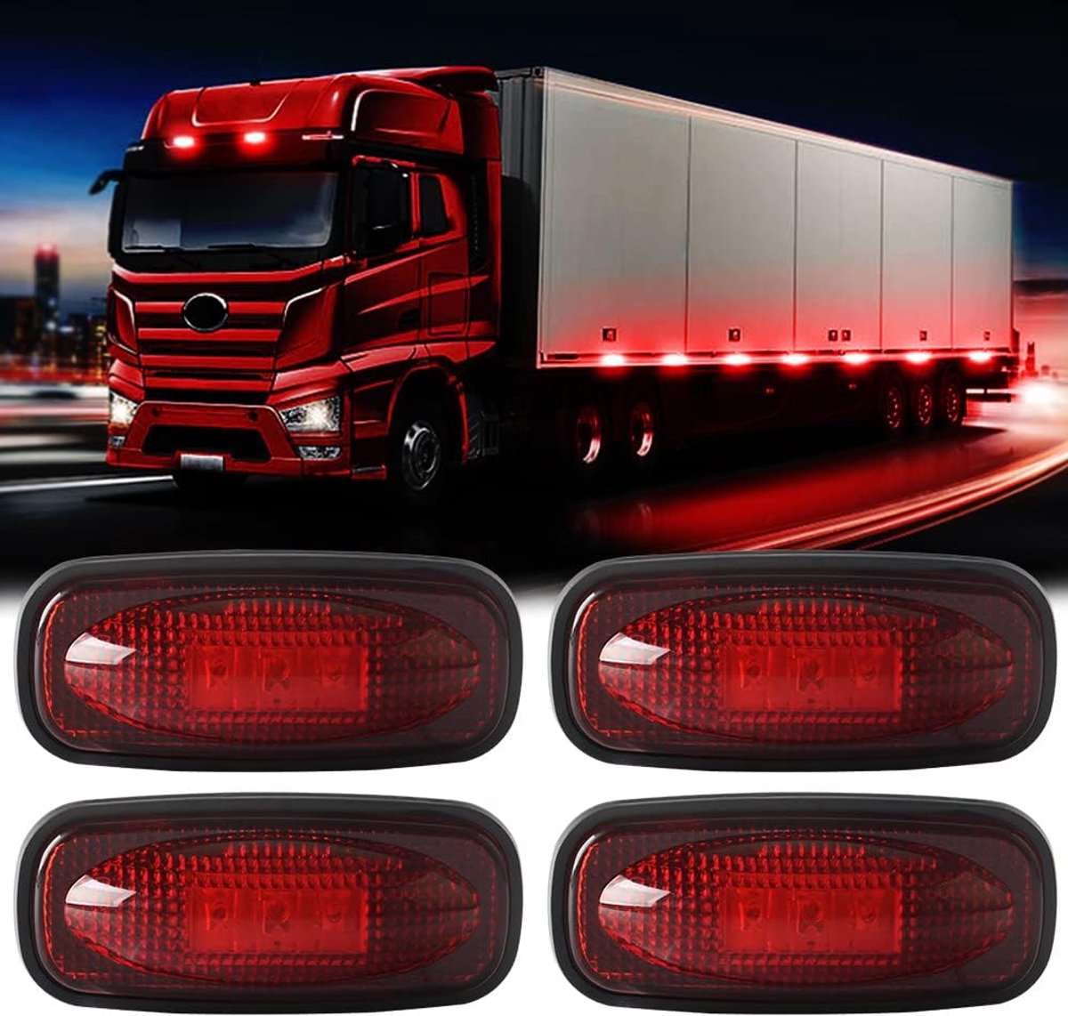 4 x 3 LED Side Marker Lights, Red, 12-24 V, Waterproof, Super Bright, Suitable for Truck, RV, Boat, Marker Lights for - ShopVlot
