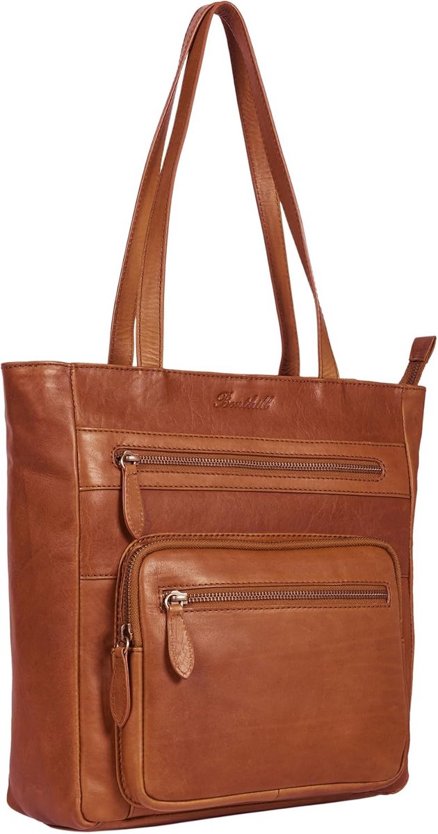 Benthill Women's Shoulder Bag, Genuine Leather Shopper Made of Genuine Cowhide Leather, Vintage Handbag with Many - ShopVlot