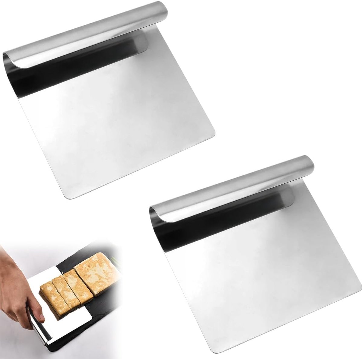 2 Stuks Roestvrijstalen Deegschraper, Deegkaart, 14 X 12 cm Groenteschep - ShopVlot