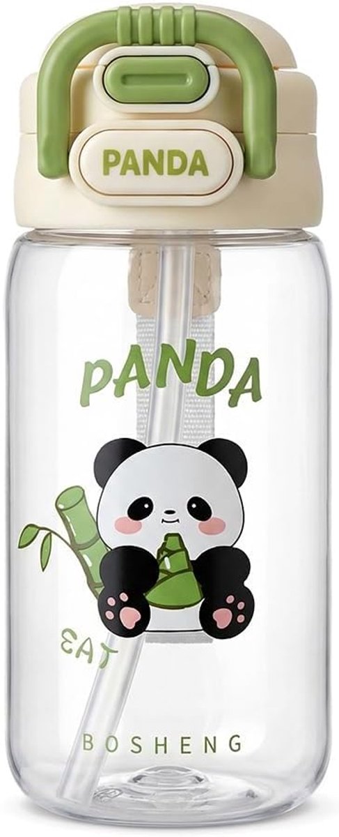 Kinderen waterflessen met stro, Panda lekdichte kinderfles, met draag handvat schoolwaterfles met verwijderbare - ShopVlot