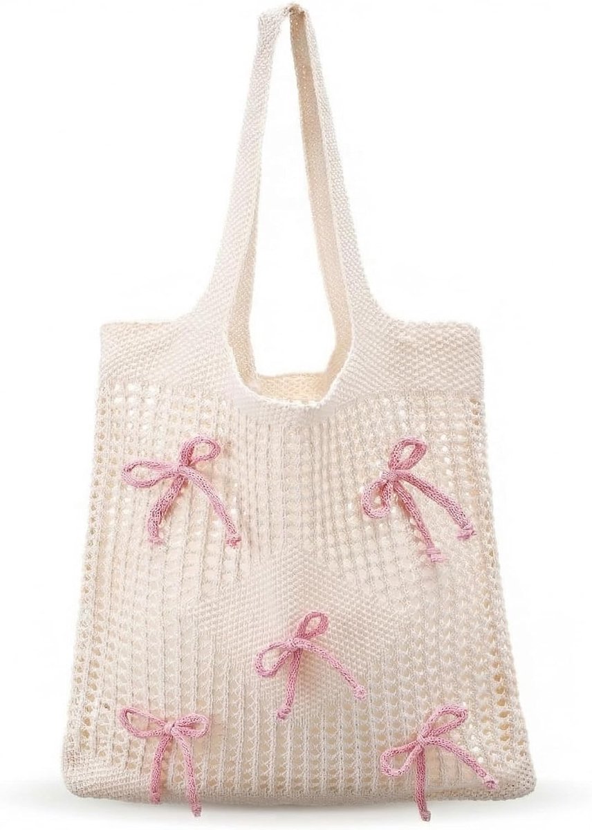 Haaktas met strik, strandtas, haaknaald, dames, gehaakte tas, strandtas, zomertassen voor vakantie, winkelen - ShopVlot