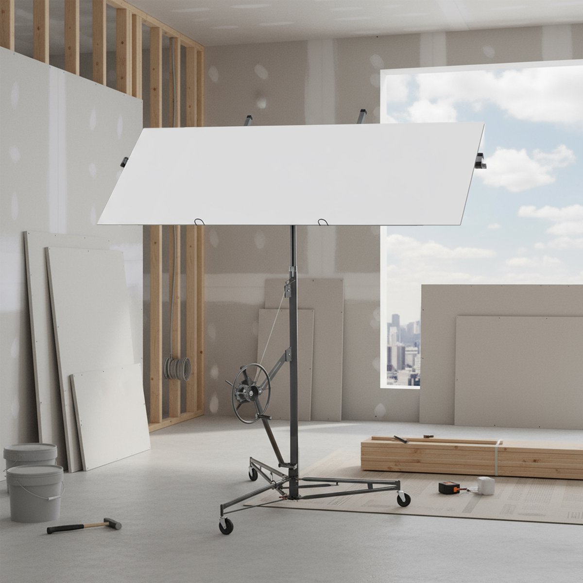 COVREO Gipskarton-platenheber 124 x 137 x 180 cm grijs, metaal 68 kg 3 wielen