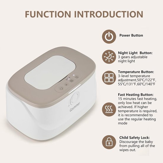 Baby Wipes Warmer - Wipes Dispenser - Baby Verzorgen - 3 Temperatuurstanden - Grote Capaciteit - Grijs Wit — afbeelding 4