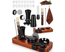 Complete Coffee Tamper Set 51 mm met 25 Onderdelen, Espresso Tamper, Tamper Station, Dosing Ring, Reinigingsborstel en Latte Templates voor Perfecte Koffieervaring