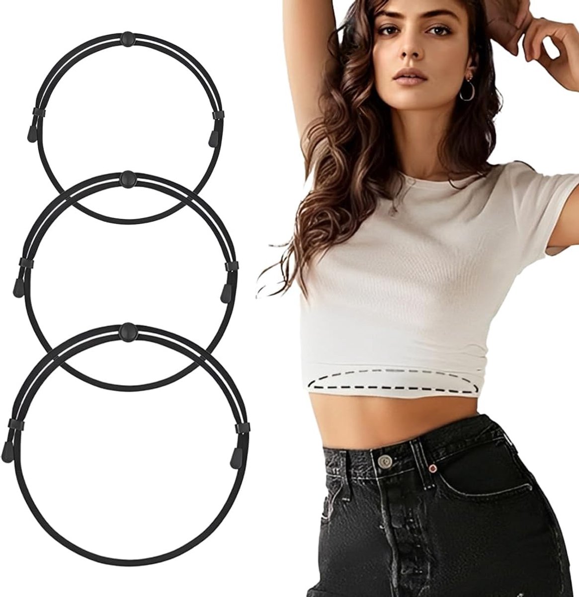 3 stuks verstelbare elastische riemen voor overhemden en sweatshirts, onzichtbare riem voor dames, verstelbaar voor - ShopVlot