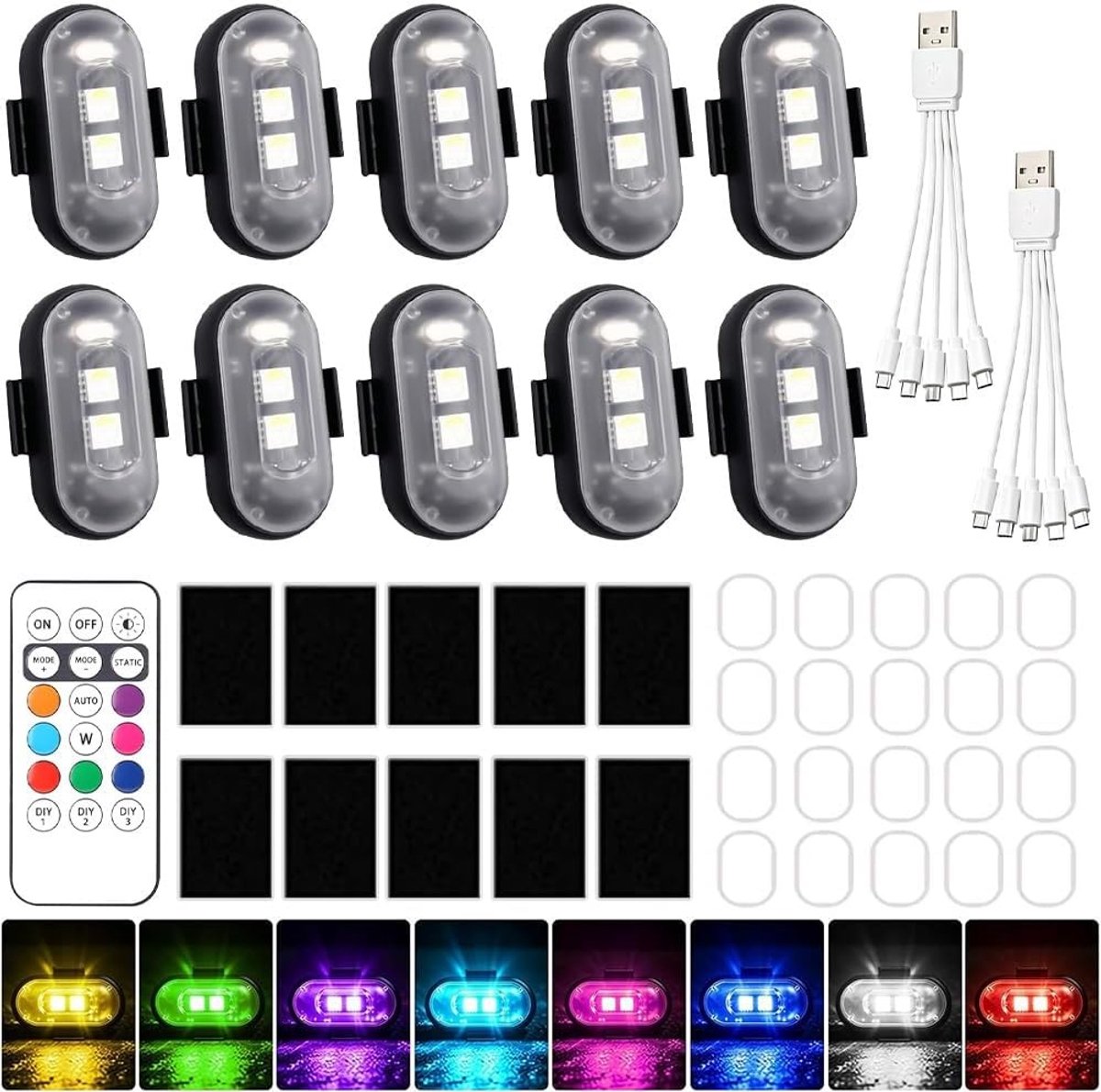 Draadloze LED Verlichting met 8 Kleuren, Oplaadbaar via USB, Anti-Collision en Waterproof Functies voor Motoren en Drones