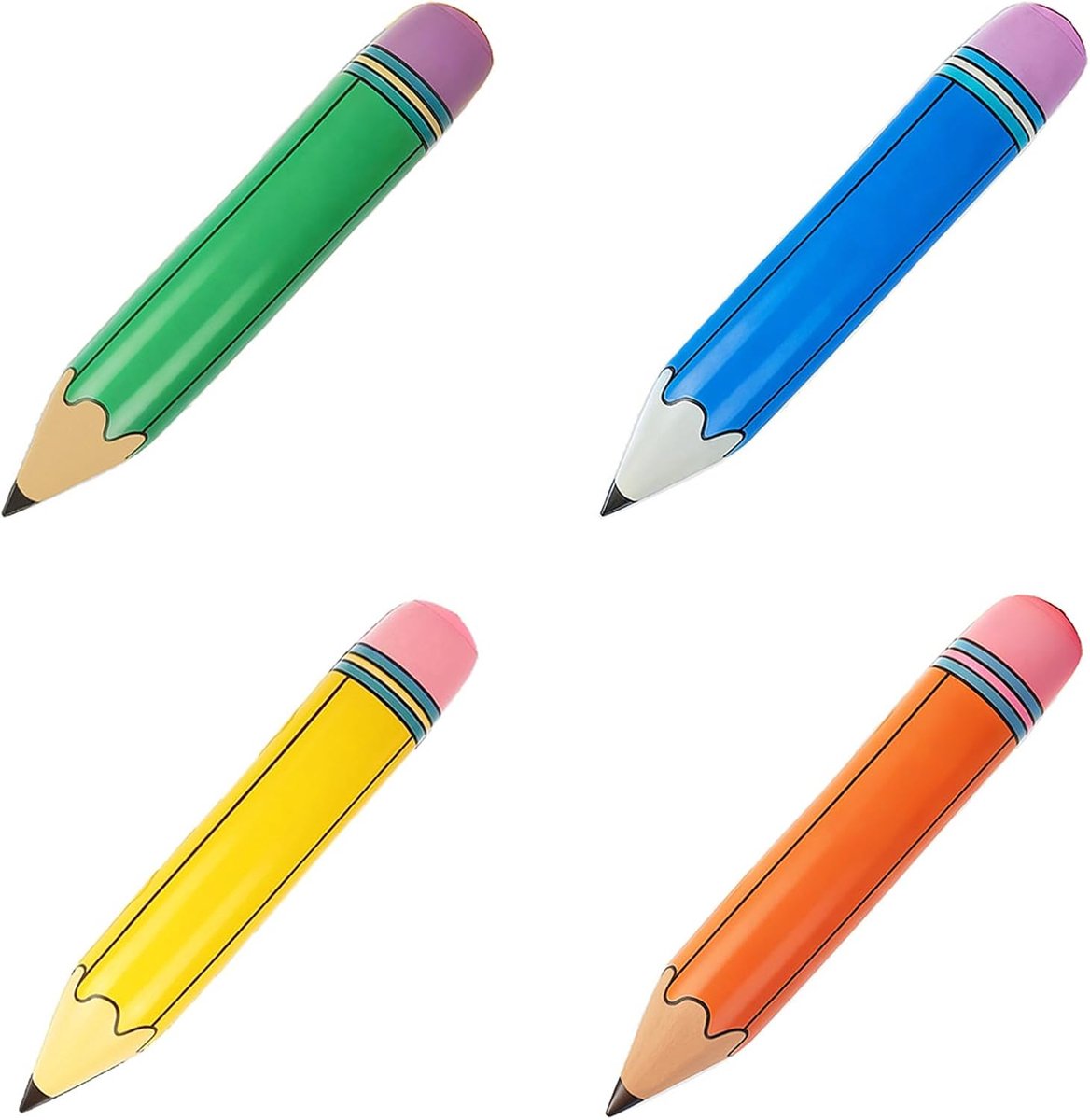 Koboko Opblaasbare potloodballonnen, kleurrijk, set van 4, groen, blauw, geel en oranje - ShopVlot