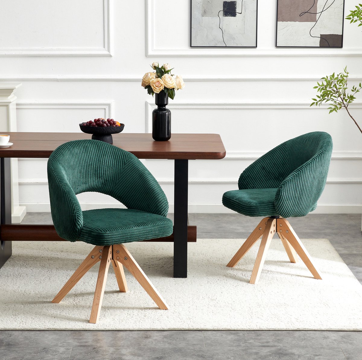 DESMIU Eetkamerstoel Set Van 2 - Draaibaar 360 Graden Stil - Retro Kuipstoel Met Armleuningen - Voor Eetkamer En Woonkamer - Velvet Donkergroen