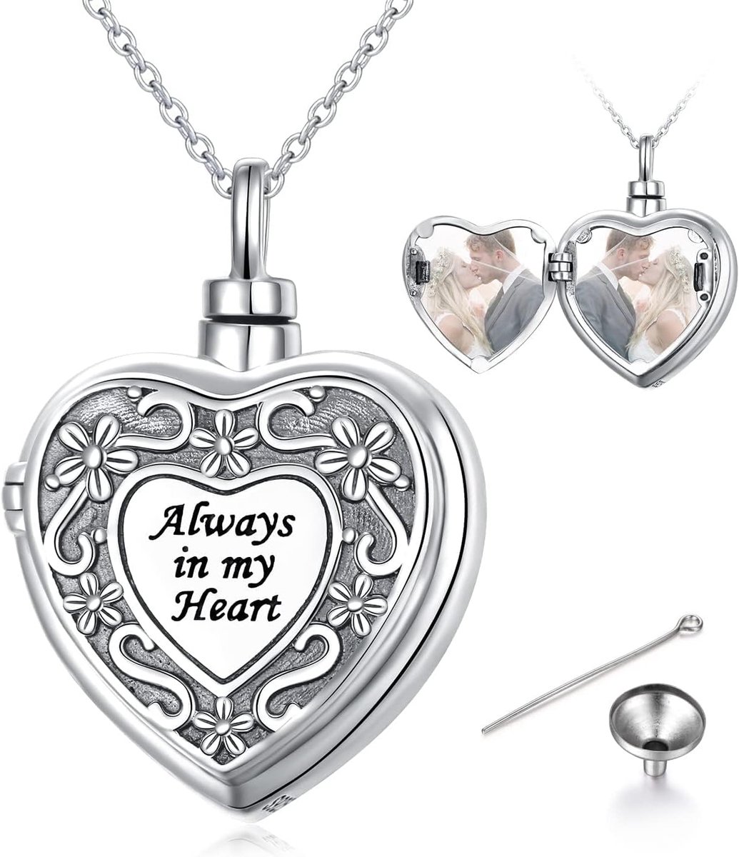 Urn ketting voor as - 925 sterling zilver - filigree bloemen hart locket - bevat een foto - ShopVlot