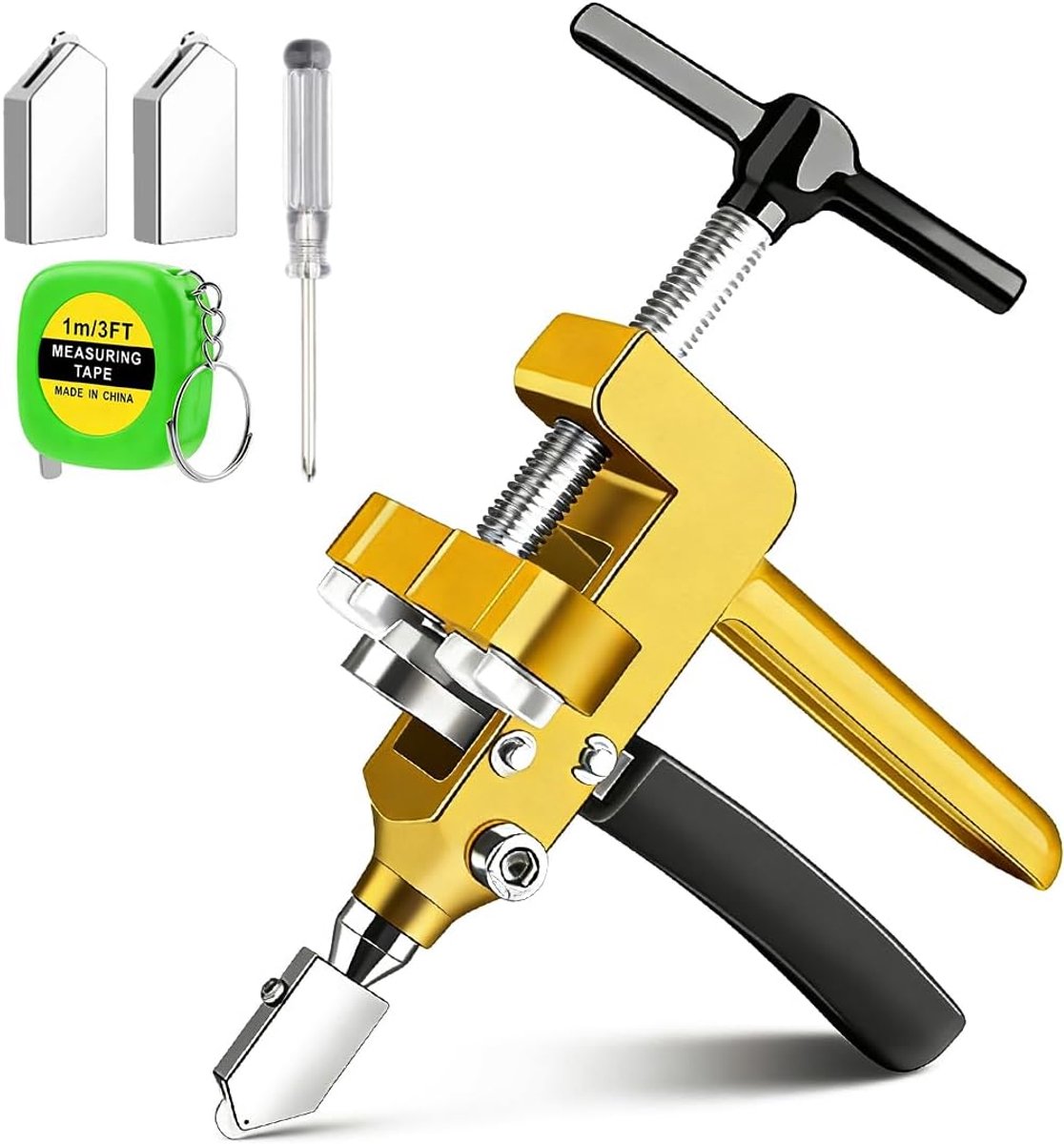 Tegelsnijder en glassnijder 2 in 1 - handmatig met T-handgreep - inclusief reserve snijkoppen - ShopVlot
