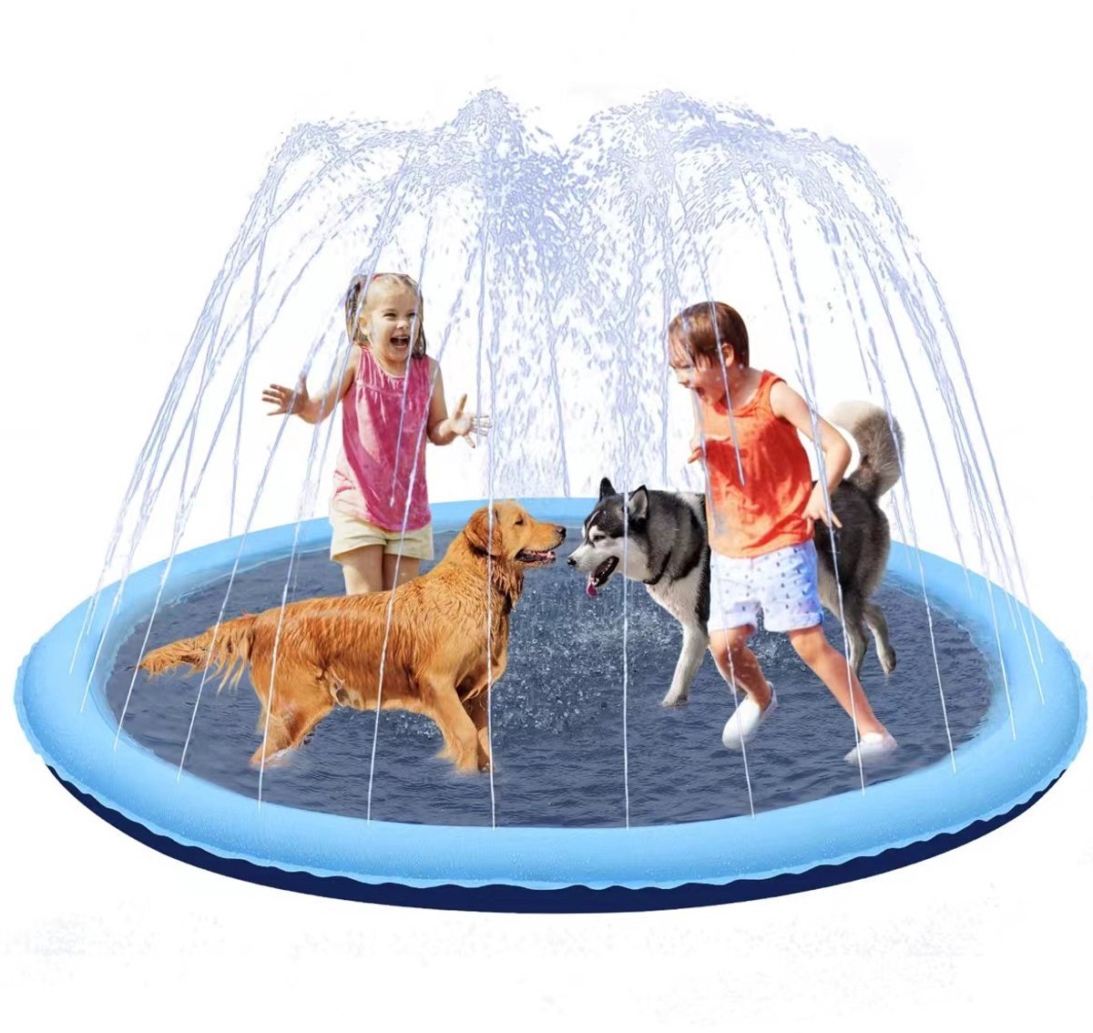 Casalora Grote Opblaasbare Splash Pad 170CM – Watersproeimat voor Kinderen en Honden – Anti-slip Water Speelmat met Sproeiers – Duurzaam Buitenspeelgoed voor Tuin, Strand en Zomer (Blauw)