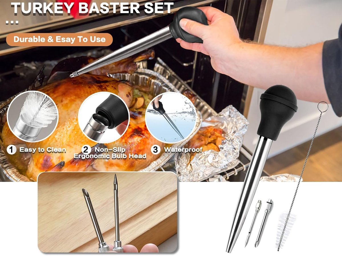 Vleesinjector Set - RVS Marinade Injector met 2 Naalden - Inclusief Reinigingsborstel - Perfect voor BBQ en Steak - ShopVlot