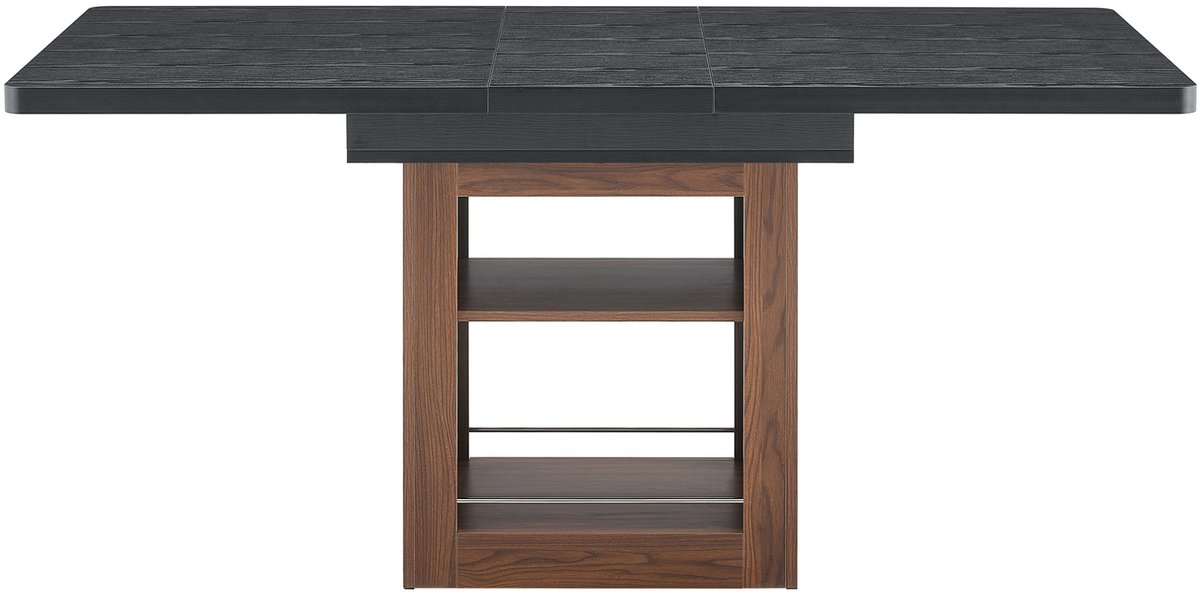 OKWISH Uitschuifbare Eettafel - Zwarte Houtlook - Walnootkleurig Onderstel Met Opbergplank - MDF - 160 x 80 x 75,5 cm