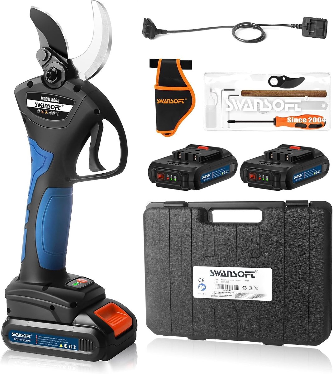 Professionele Snoerloze Elektrische Snoeischaar - Zwart - 40 mm Snijdiameter - Lithiumbatterij 21V/2Ah - Voor Tuinonderhoud