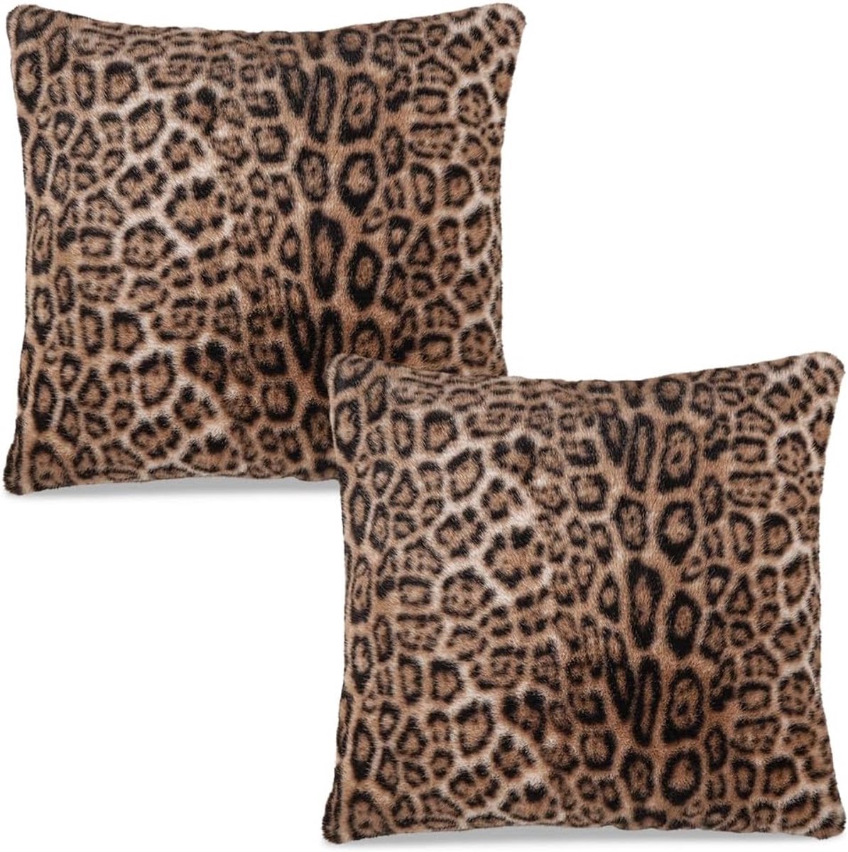 2 Kussenhoes Luipaardprint 45x45 cm, Zacht Pluche Fluweel, Decoratieve Vierkante Hoezen Dubbelzijdig Bedrukt, Voor - ShopVlot