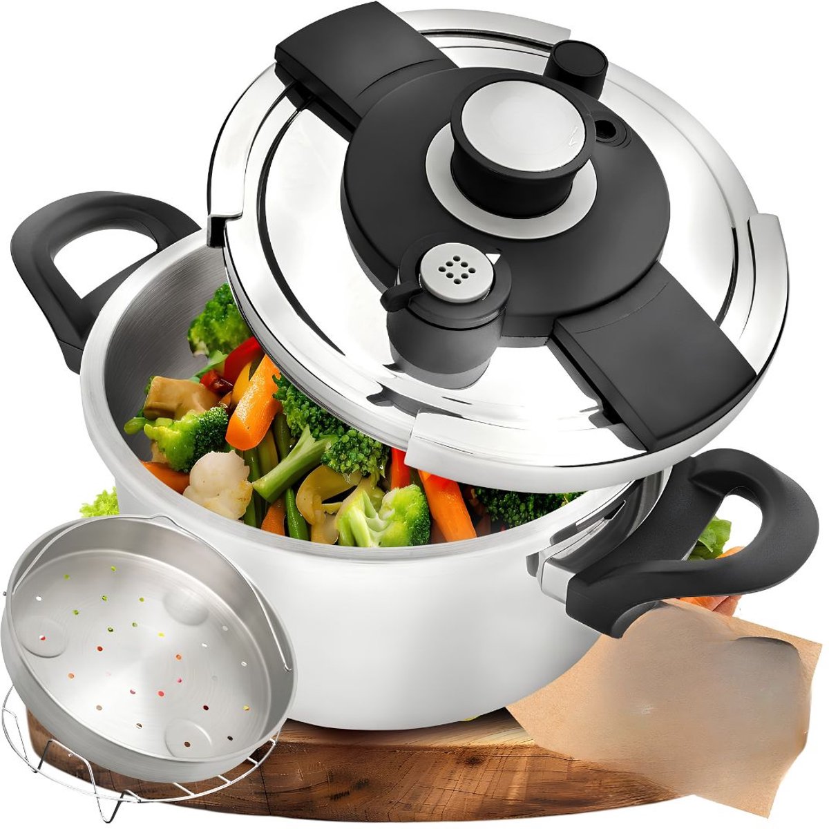 VALI® Snelkookpan Inductie - Pressure Cooker - Snelkookpan - Zilver - 24cm x 37cm x 19cm