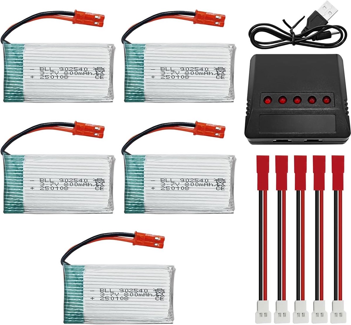 5PCS 3.7V 800mAh Lithium Battery with Balance Charger for MJX X400 X400W X800 X300C Sky Viper S670 V950HD V950str - ShopVlot