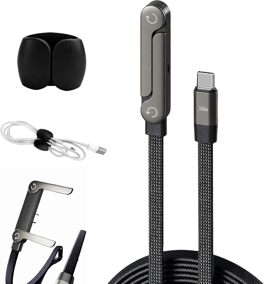 Ladekabel met Standaard 1,5 m - Zijde aansluiting - Ingebouwde telefoonhouder - Ideaal voor mobiel gebruik - ShopVlot
