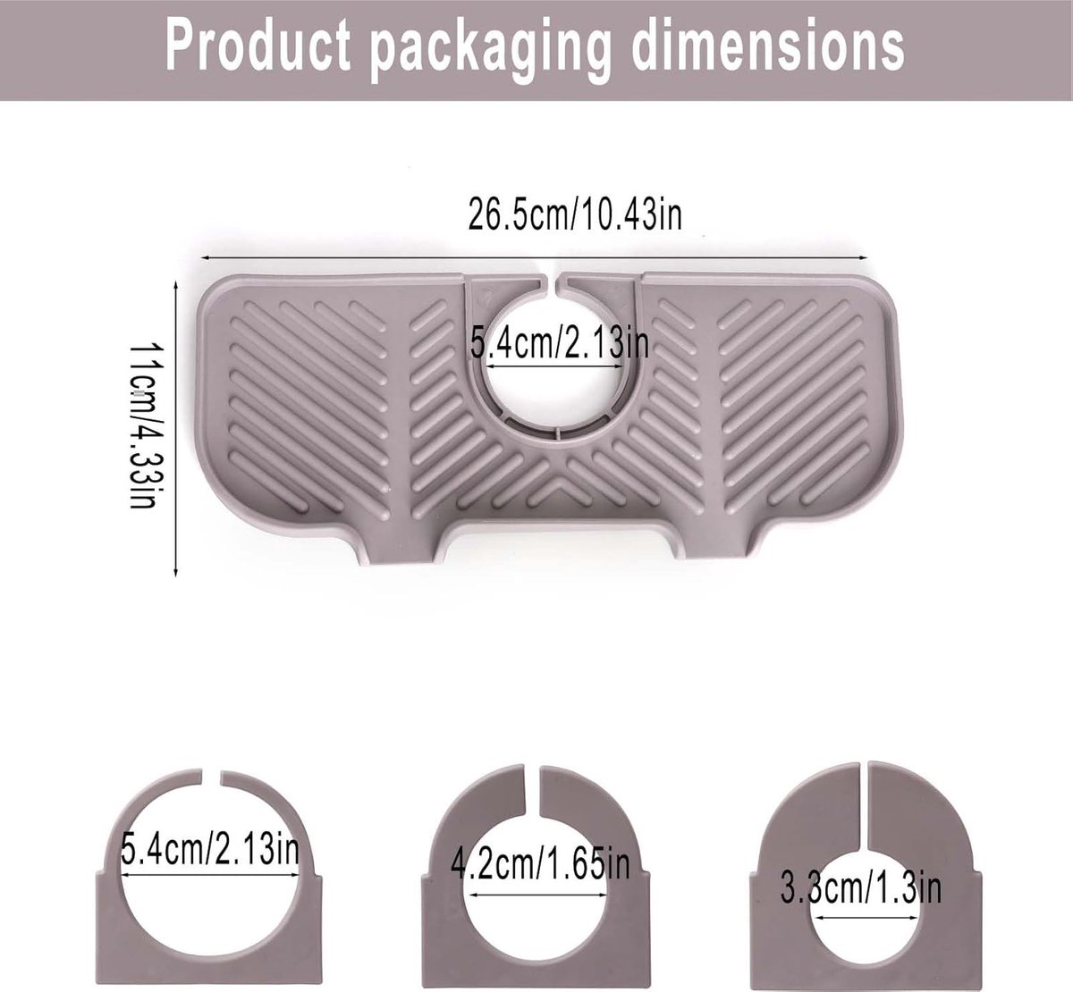 Afvoermat voor Spoelbak - Grijs - 27 x 11 x 1,5 cm - Siliconen met Dubbele Opening - Voor Keuken en Badkamer