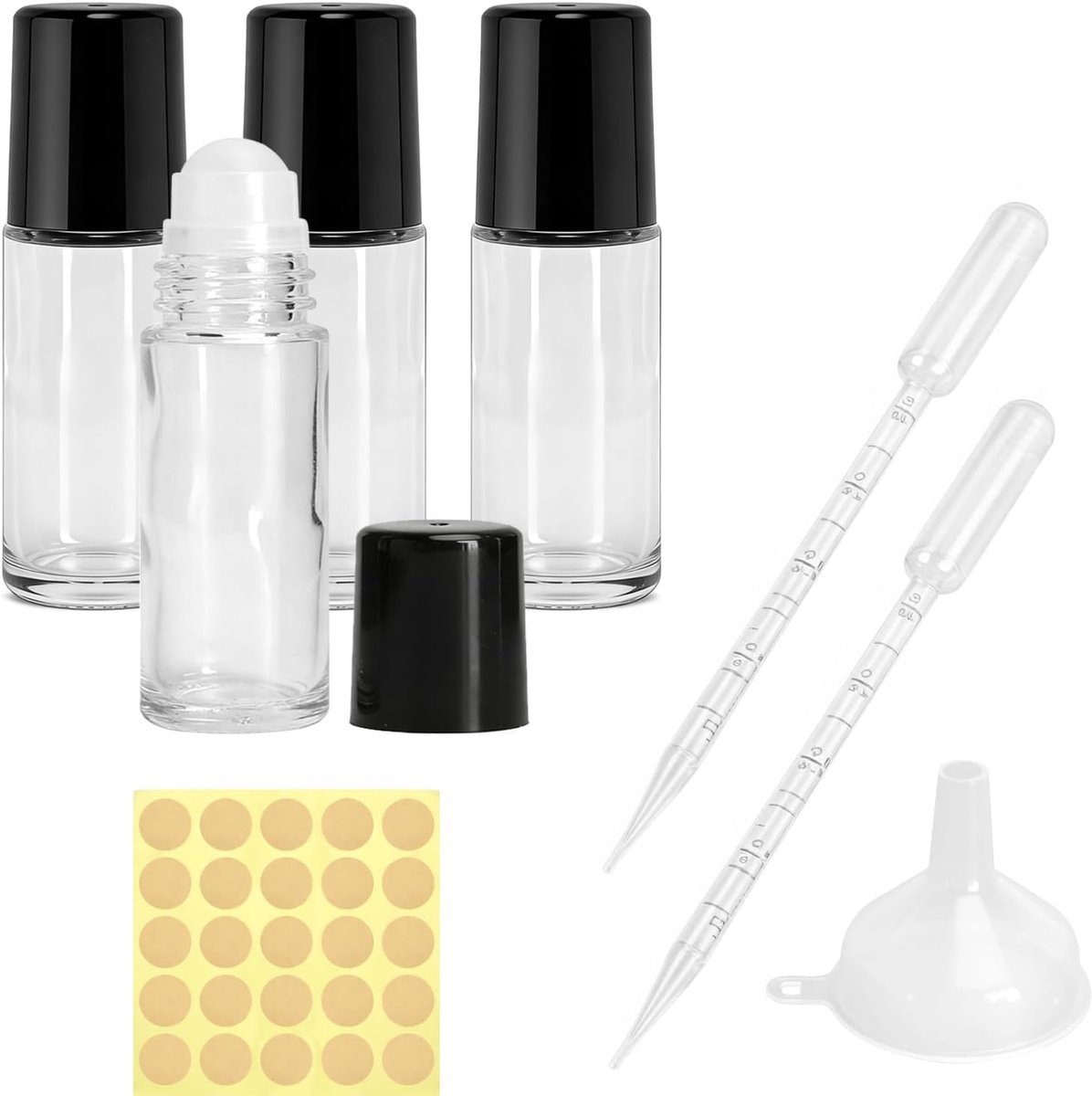 Roll-on flessen 30ml - glazen flessen met rollerball - inclusief druppelaar en stickers - perfect voor etherische oliën - ShopVlot