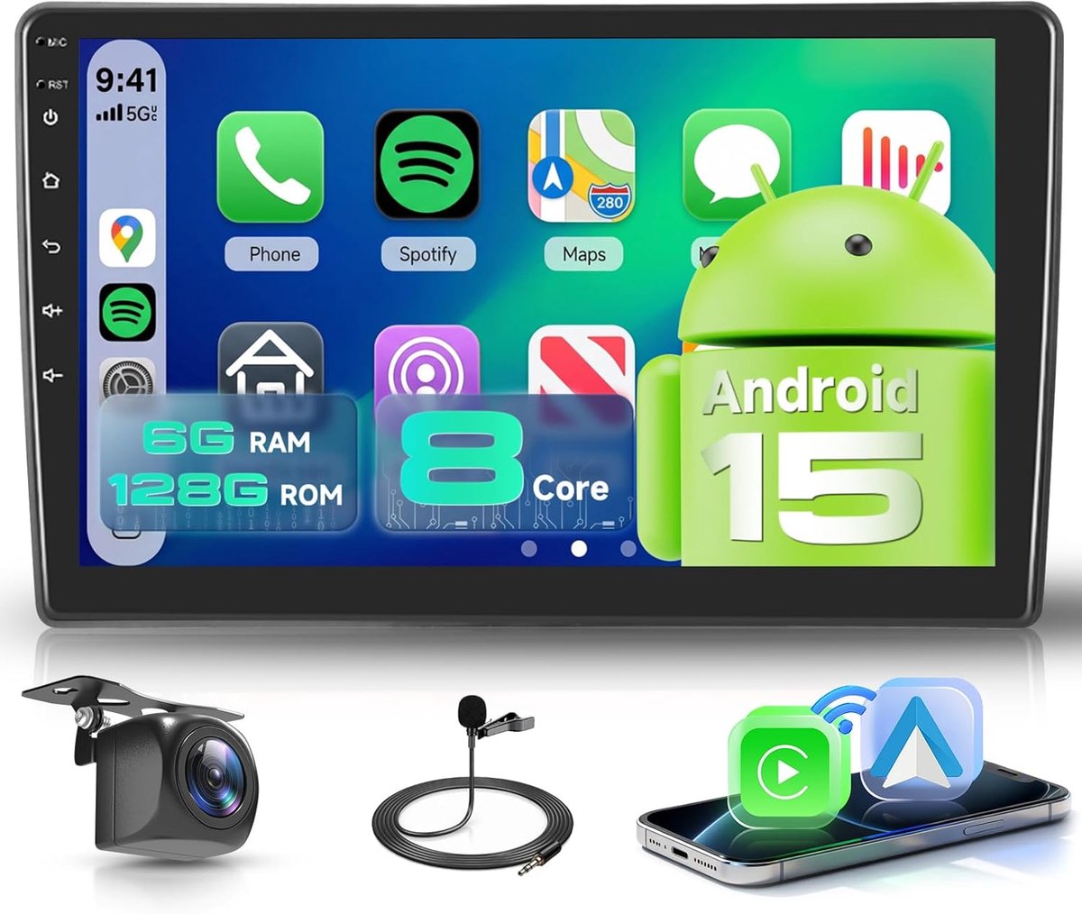 Auto radio 9 inch - 8 Core 6GB + 128GB - CarPlay en Android Auto - GPS en Bluetooth 5.0 - ShopVlot