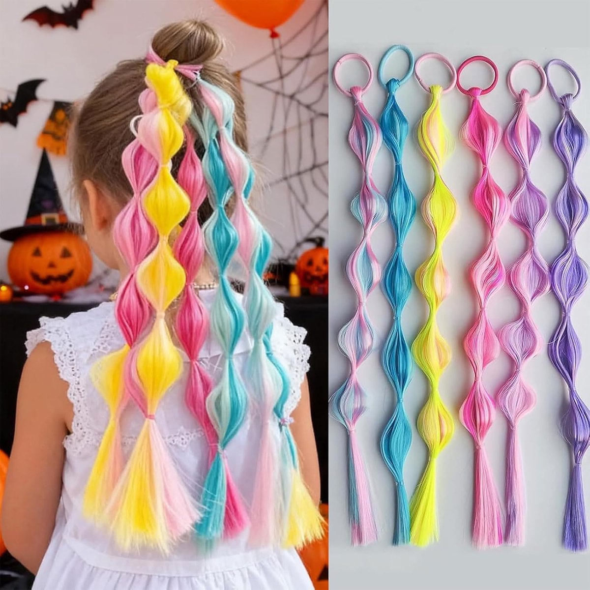 Haarextensies voor meisjes - kleurrijk en gevlochten - elastische synthetische vlechten - eenvoudig aan te brengen - ShopVlot