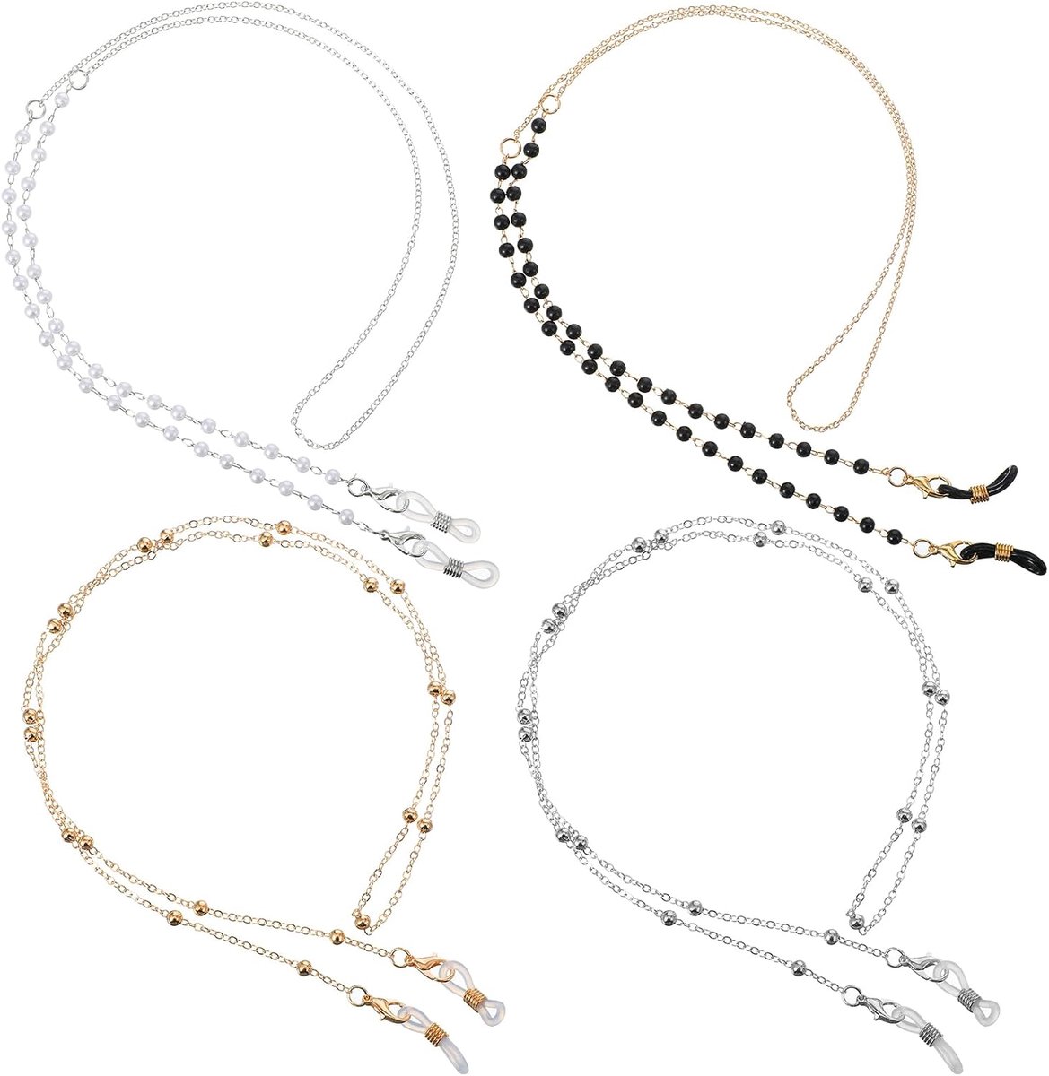 Brillenketting dames 4 stuks - goud-zilver - parels - modieus en praktisch - ShopVlot