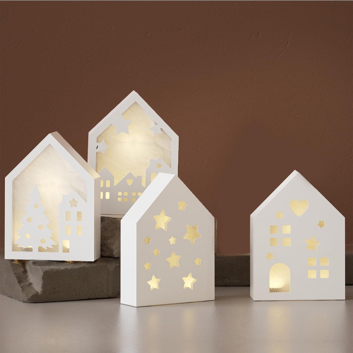 SnelShoppen - 5 Delige Silicone Mallen Set voor DIY Kaarsen, Resin & Betonnen Decoratie - Herbruikbare Basis + 4 Houten Huizen, Sterren en Kerstboom O