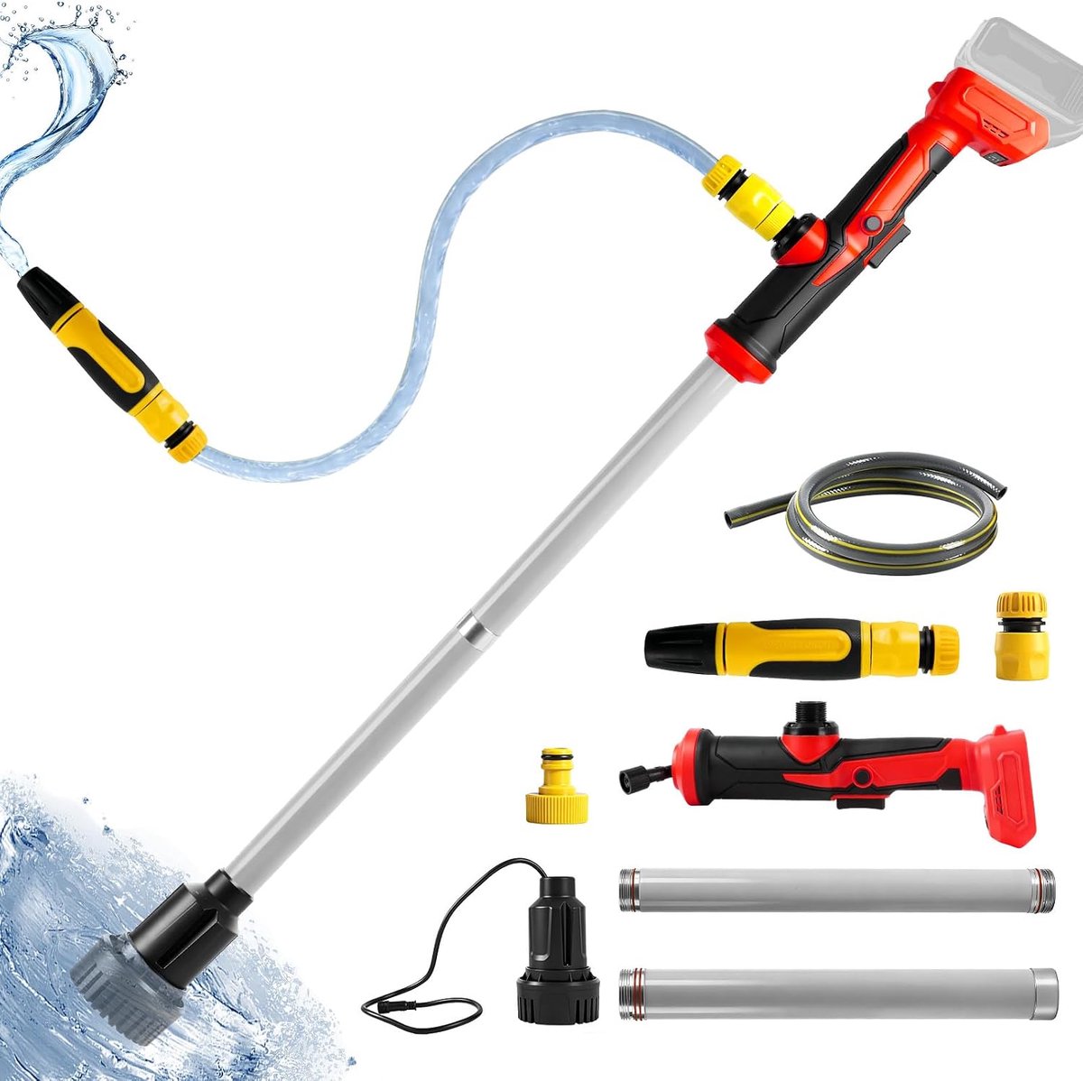 Draadloze wateroverplaatsingspomp 90L/min - Draagbare utiliteitspomp - Inclusief 1.5m slang en nozzle - ShopVlot