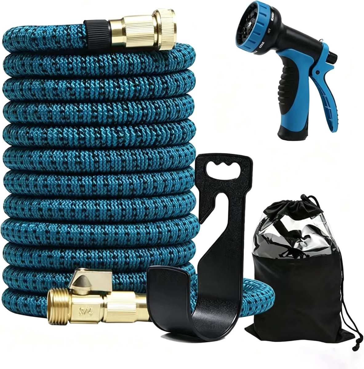 Uittrekbare Tuinslang - Blauw - 30 m - Flexibele Waterslang met Messing Beslag en 10 Sproeifuncties - Voor Tuinonderhoud