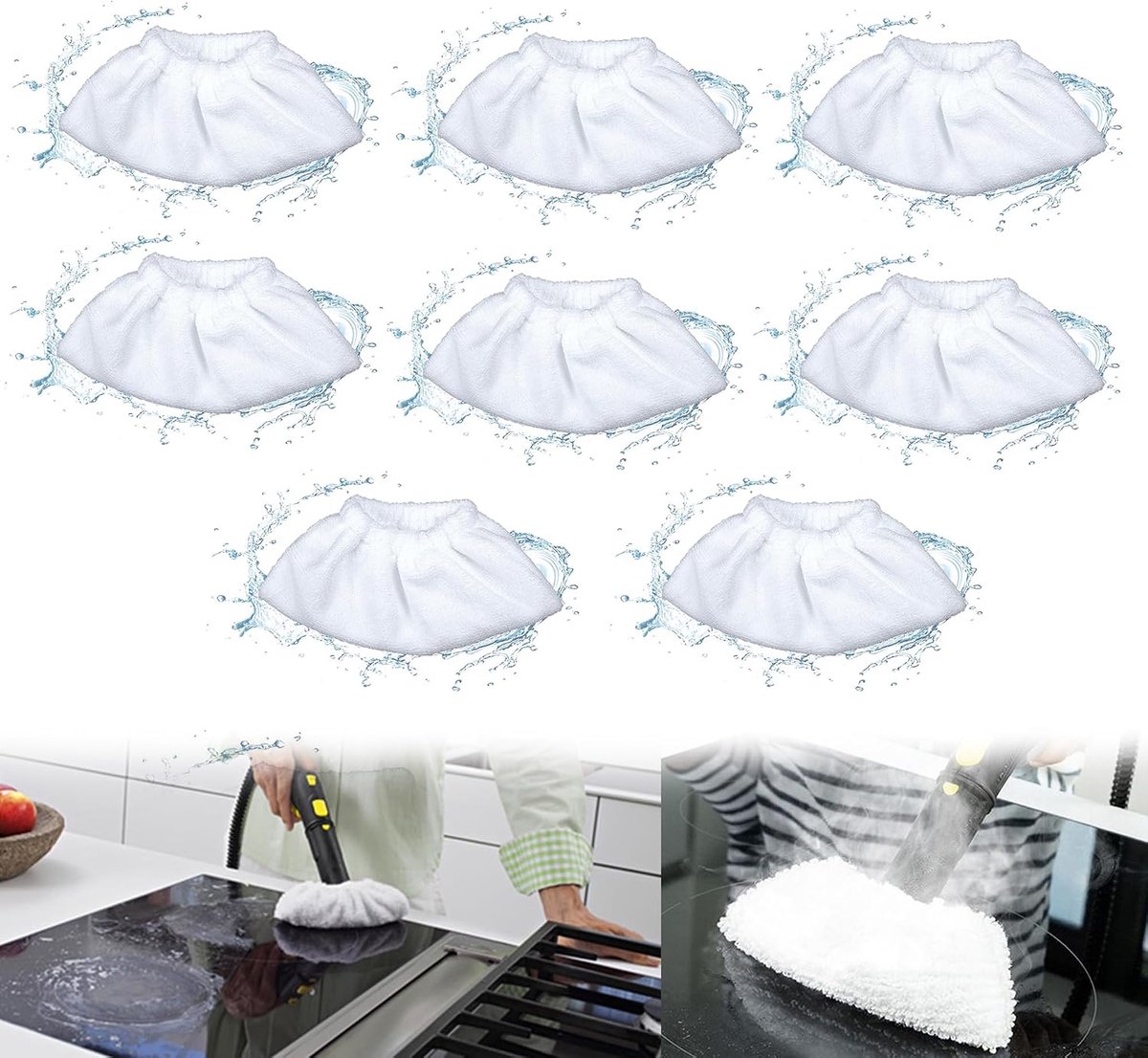 Microfibre hoesjes set voor stoomreiniger - 8 stuks - katoen terrycloth - eenvoudig te bevestigen - ShopVlot