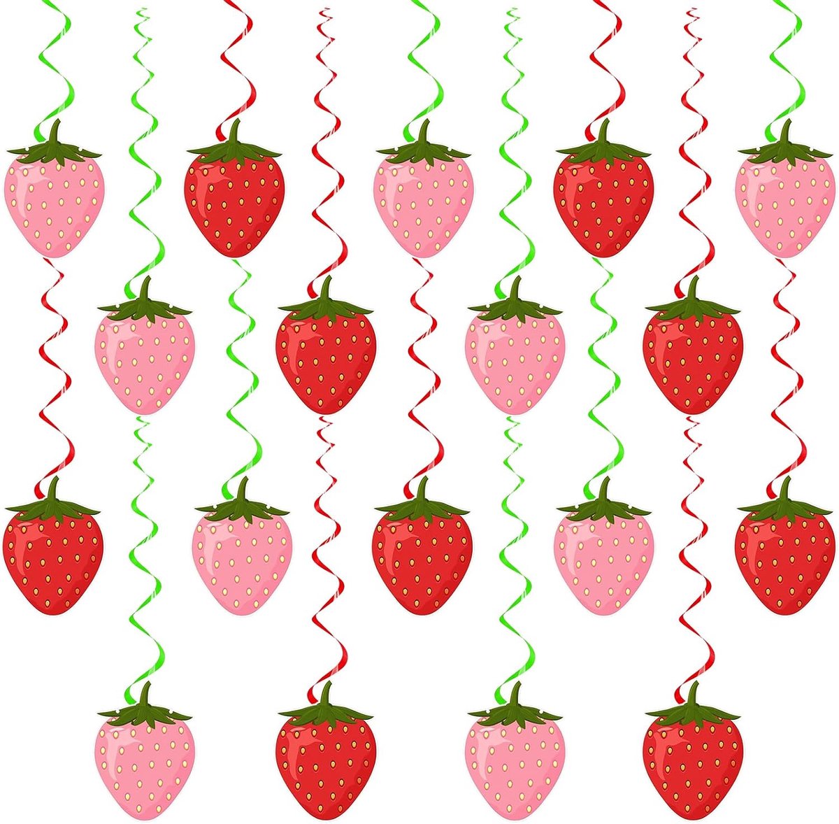 hangende wervelaartjes 18 stuks - aardbeien folie - feestdecoratie - voor verjaardagsfeesten - ShopVlot