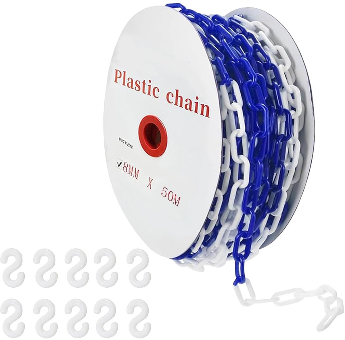 Afsluitketting 8 mm x 50 m - kunststof - blauw-wit - ideaal voor bouwplaatsen en parkeerplaatsen - ShopVlot