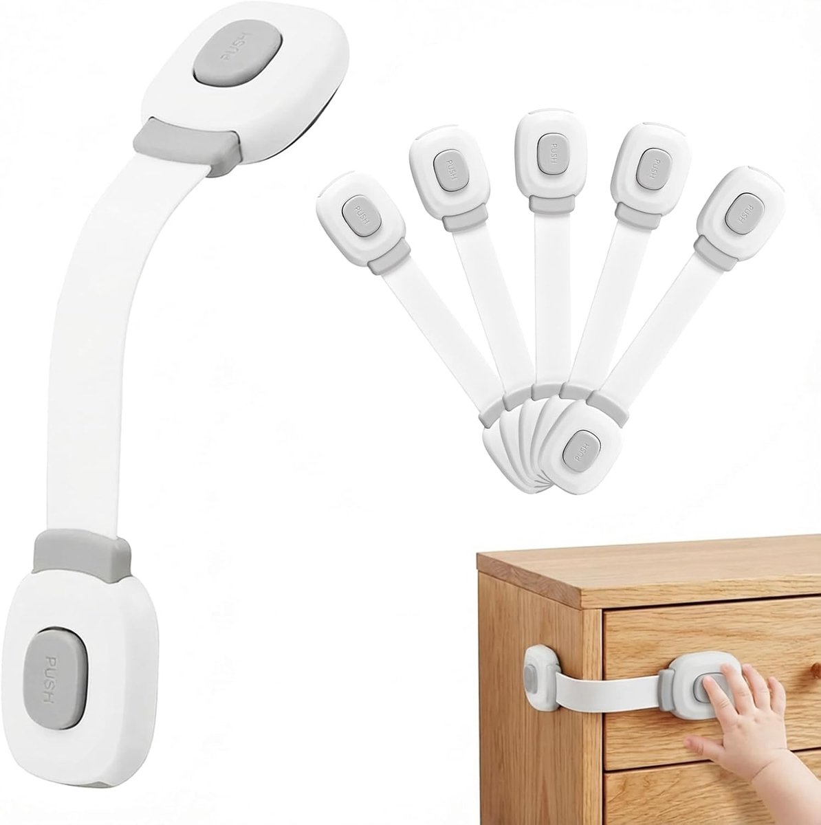 Oneay Set van 6 kindveilige sloten voor meubels, geschikt voor kasten, lades, koelkasten en toiletbrillen. Sterke lijm, boren is niet nodig voor de installatie.