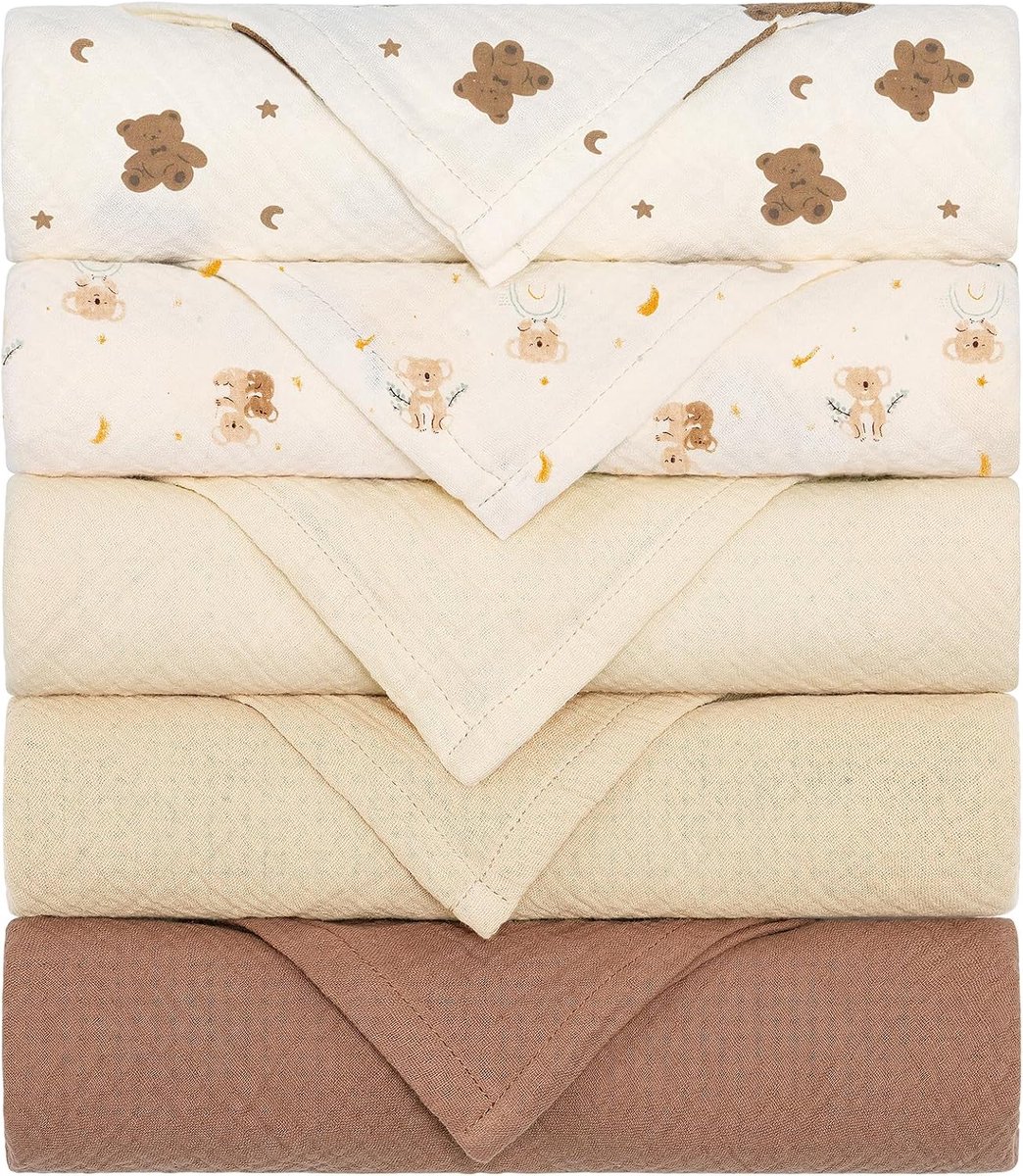 SnelShoppen - Mulldoeken Baby Spuugdoeken 100% Katoen 60x60 cm Absorberende Ademend Wikkeldoeken Mousseline Doeken Set van 5 voor Pasgeborenen Jongens
