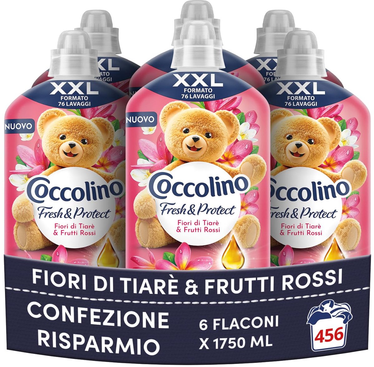SnelShoppen - Coccolino Wasverzachterconcentraat, Tiaré-bloemen en Rood Fruit, Intense Care met Pro-Fibre-technologie, XXL-formaat 6 x 1750 ml, Voor 4