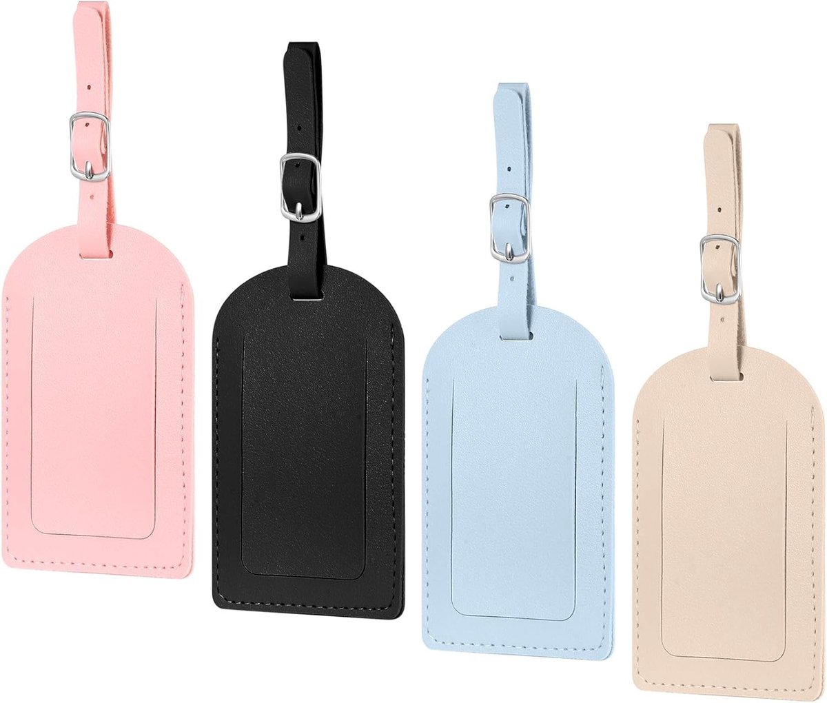 Set van 4 Kofferslingers met Verstelbare Gesp, Lederen Adreslabels en Naamlabels voor Bagage, Handbagage en Reisaccessoires