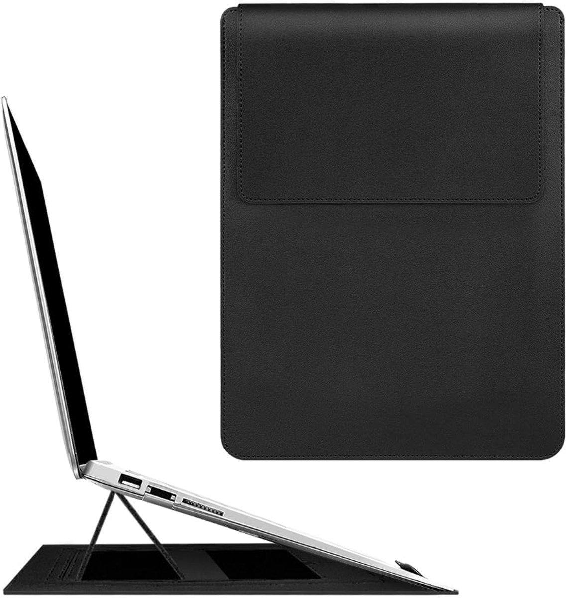 SnelShoppen - AOOSU Laptophoes met Standaard voor 13,3-14 Inch Laptops - Slanke PU-Leer Laptoptas - Bescherming en Gebruiksgemak voor Thuis en Op Reis