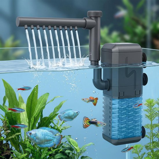 SnelShoppen - Aquarium Binnenfilter 600L/U 6W – 3-in-1 Filtersysteem voor Zuurstof, Reiniging & Circulatie voor Zoetwater, Schildpaddenbak & Aquaria t