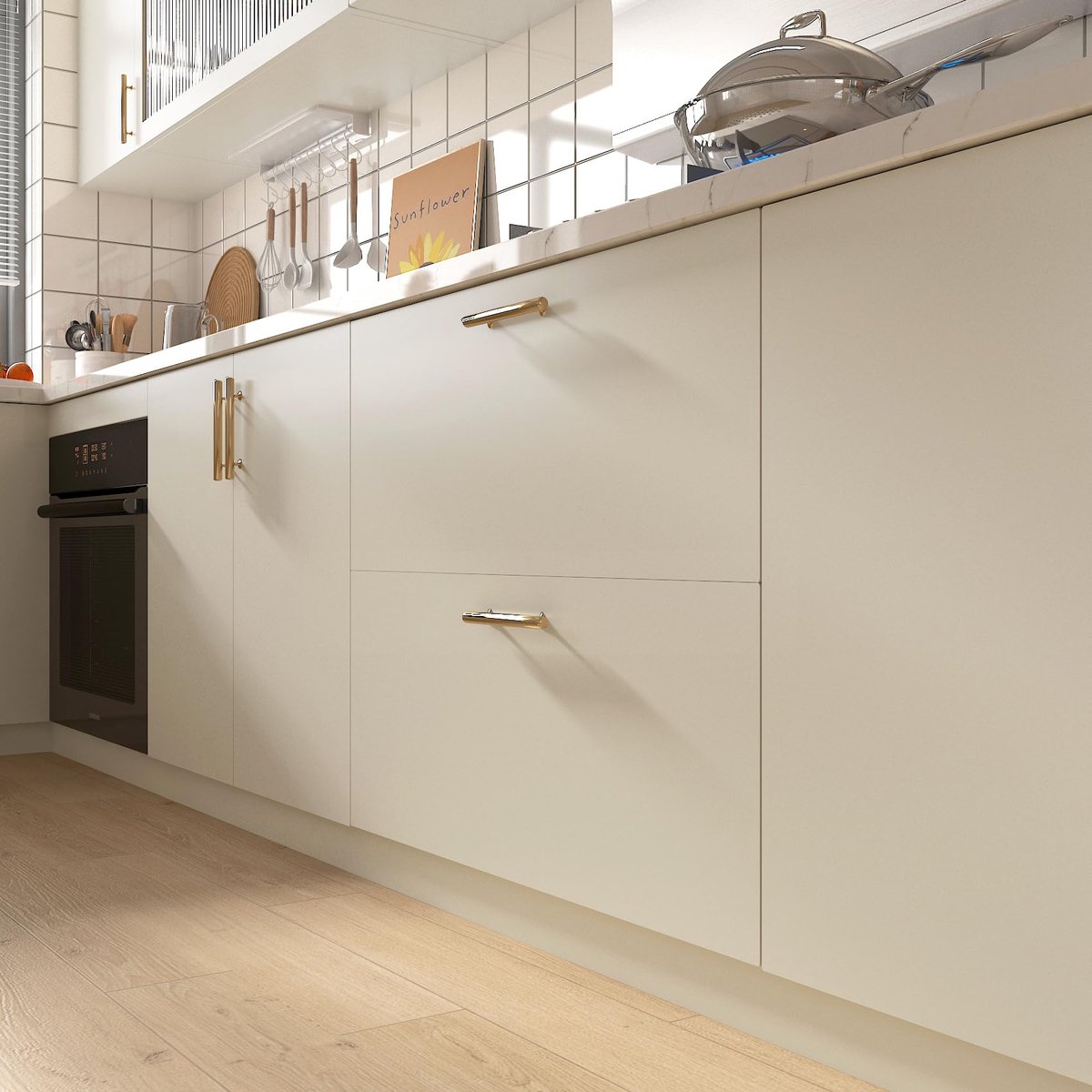 SnelShoppen - Zelfklevend Behang Beige Creme Folie 40CMx5M voor Meubels Mat Tafelblad Ladekast Afwasbare Stickerfolie Keukenfronten Lichtbruin Slaapka