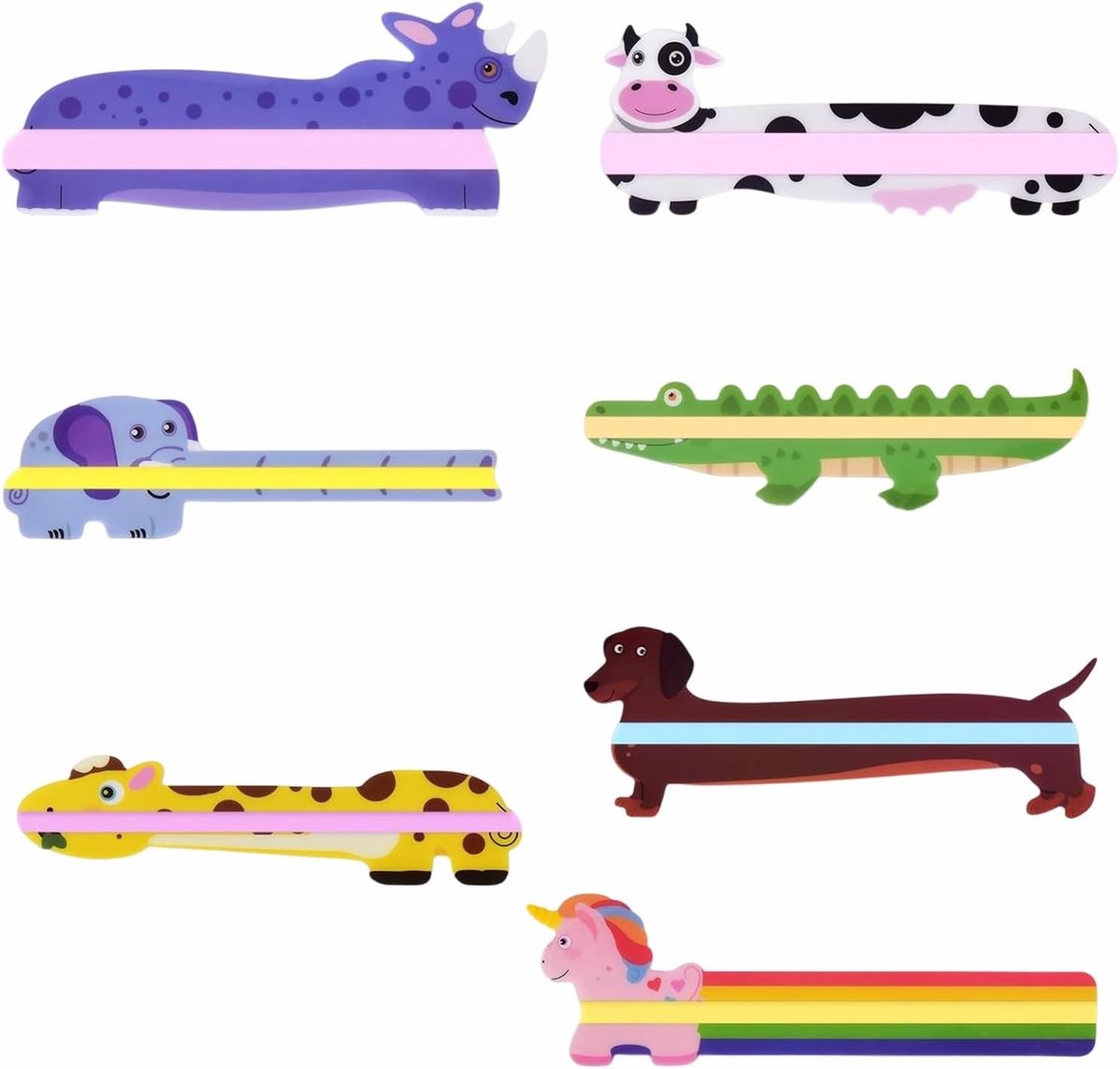 Kleurige Boekenleggers Set van 7 - Dieren en Strepen, Leeshulpmiddelen voor Kinderen, Dyslexie en Beginners